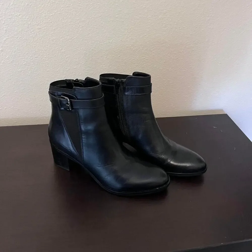 Black leather ankle boots